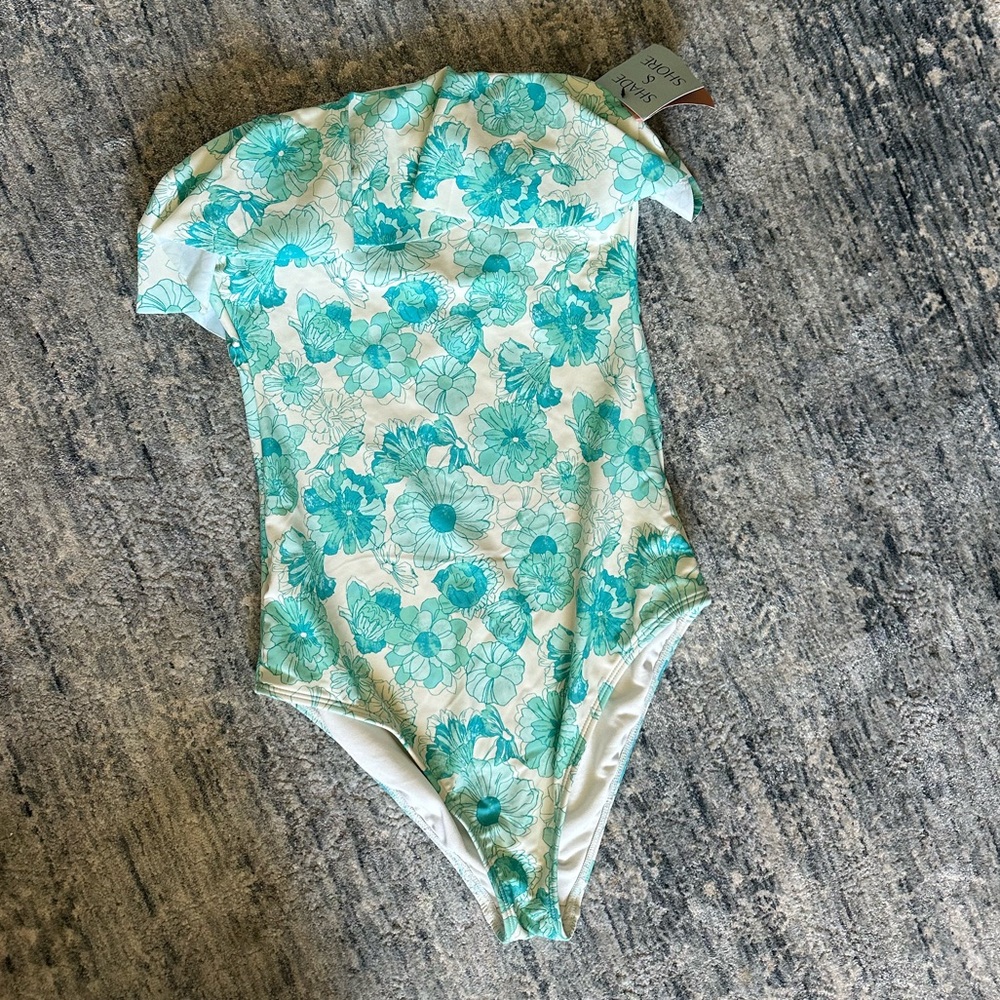 Floral strapless Swim One Piece - Blue and White